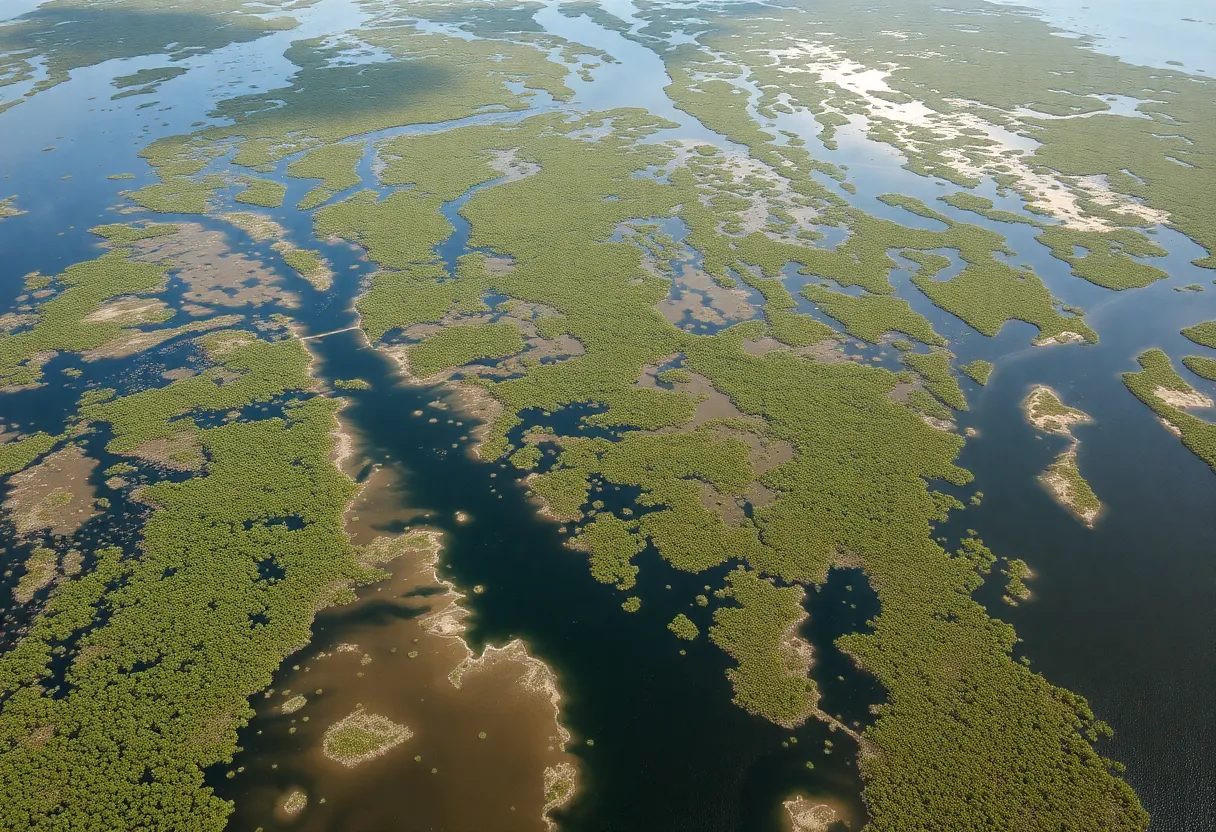 Degraded Louisiana coastal wetlands affected by oil extraction