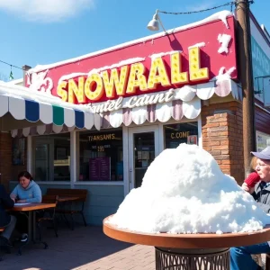 Exterior view of the new Meltdown Snoballs location with outdoor seating