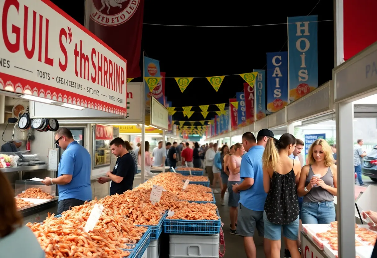 Vendors at Morgan City Seafood Festival serving authentic Gulf shrimp.