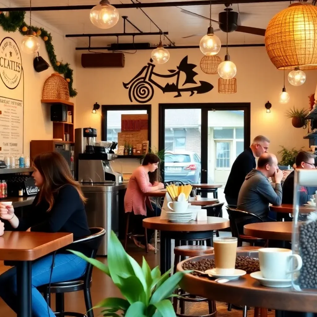 Coffee celebration in New Orleans with people enjoying coffee drinks.
