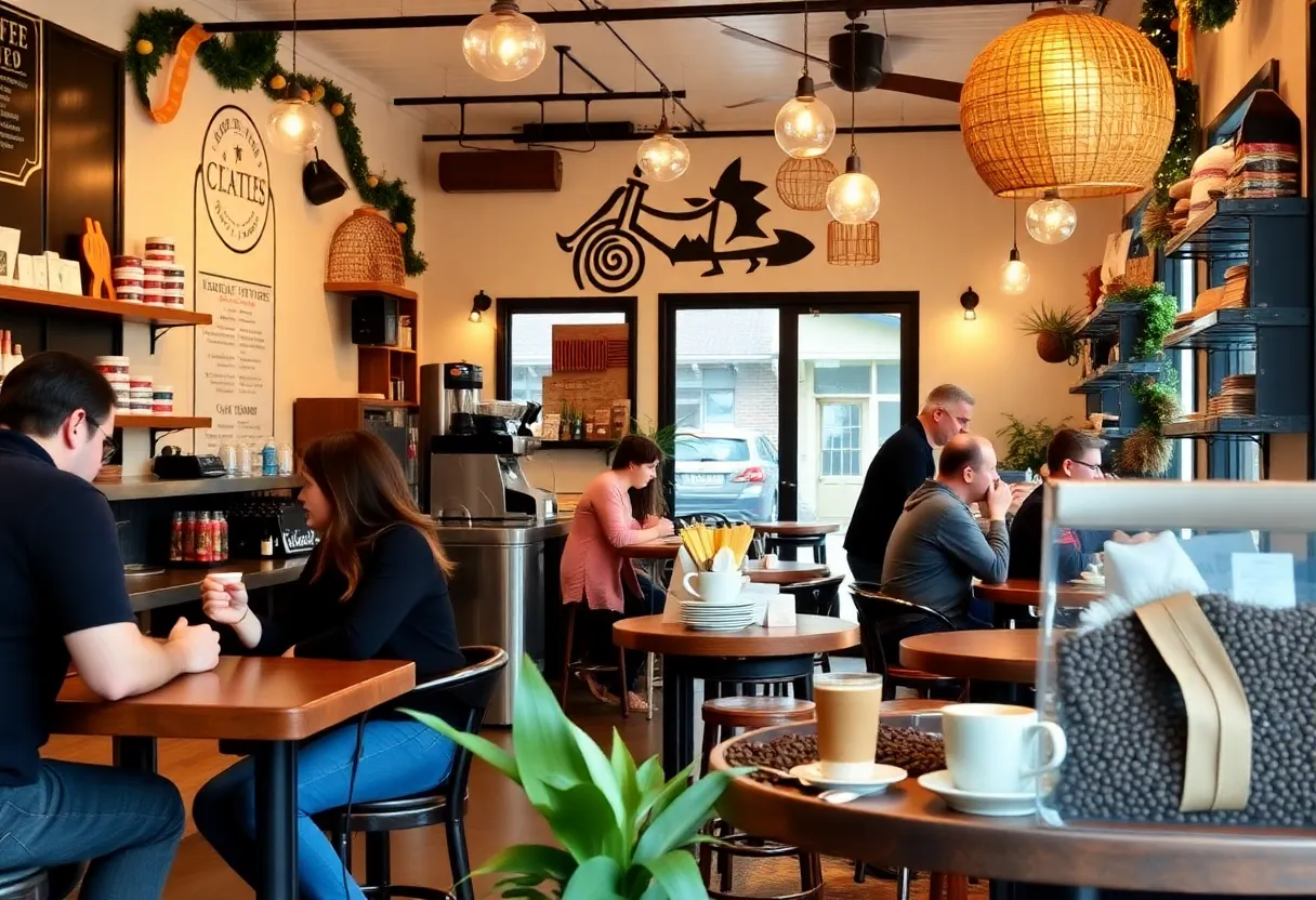 Coffee celebration in New Orleans with people enjoying coffee drinks.