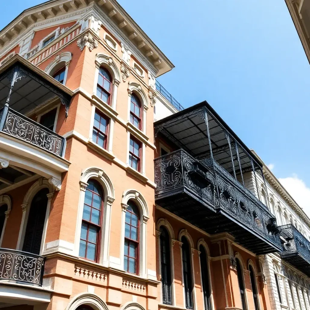 Artistic representation of New Orleans architecture reflecting historical preservation.