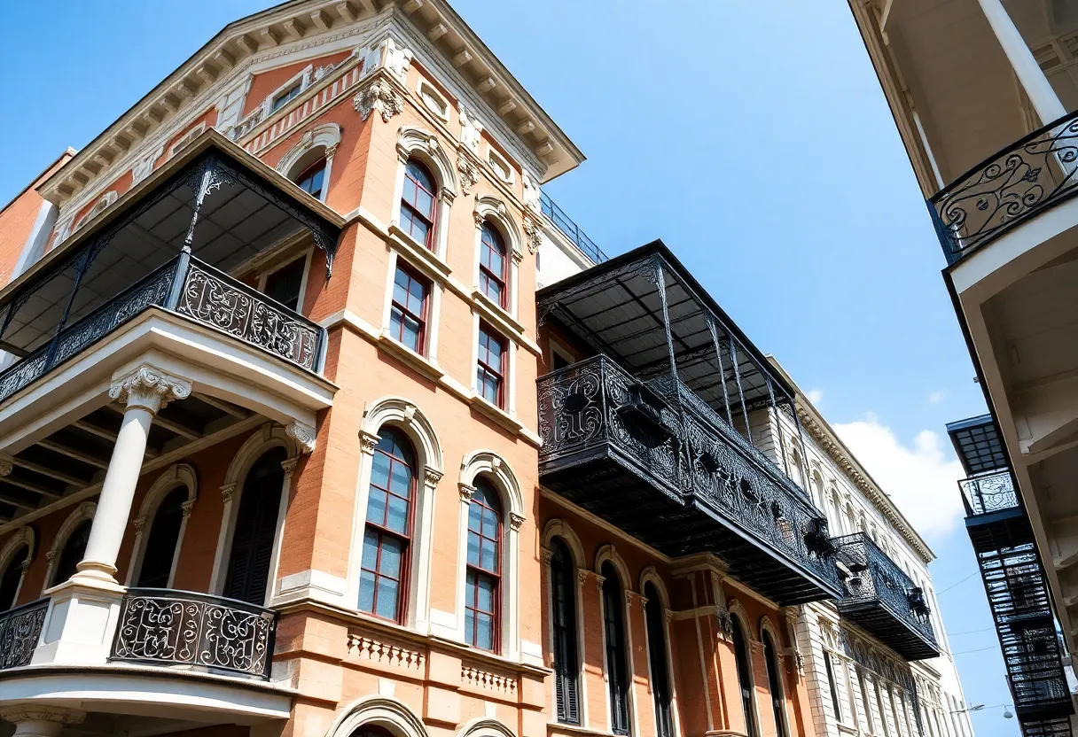 Artistic representation of New Orleans architecture reflecting historical preservation.