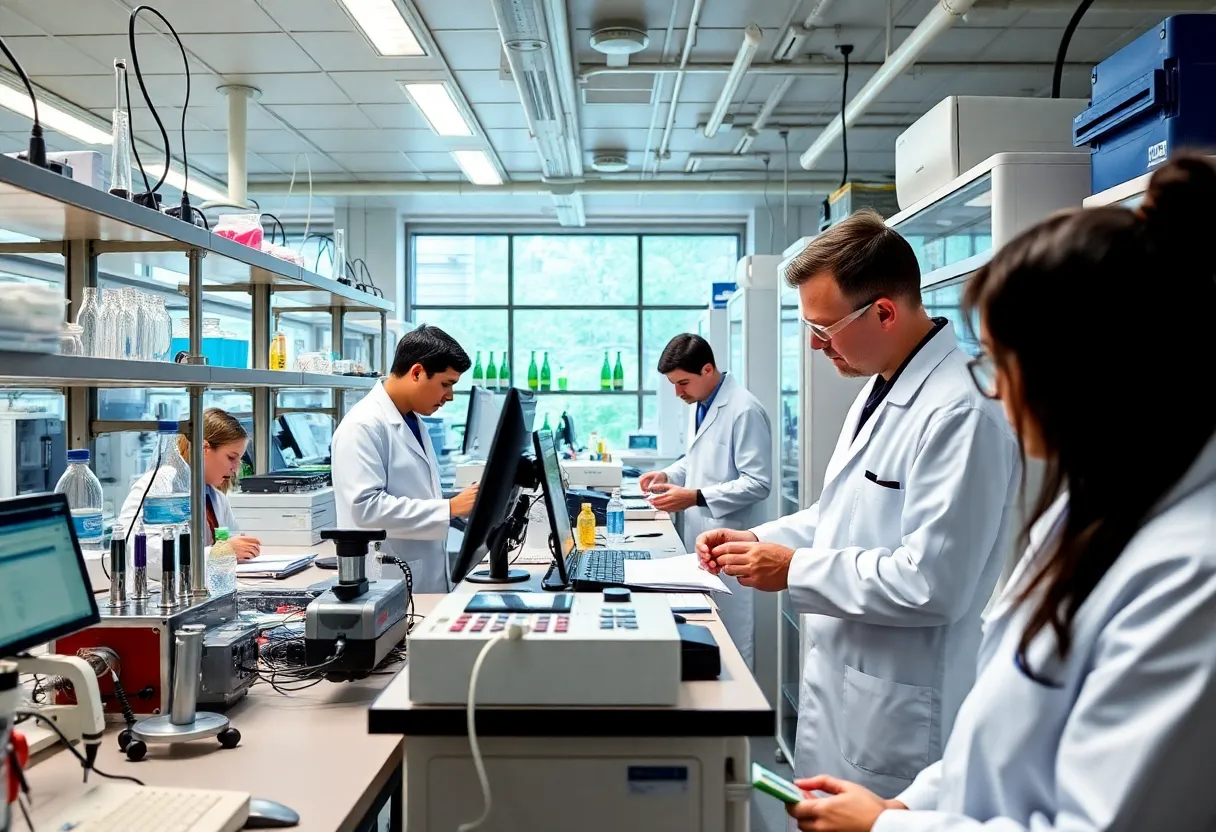 Scientists collaborating in a biotech lab in New Orleans