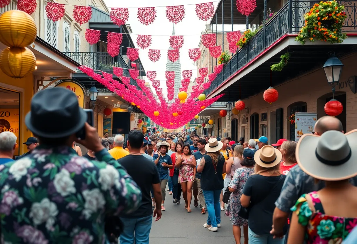 Crowd enjoying a festival in New Orleans with music and festivities