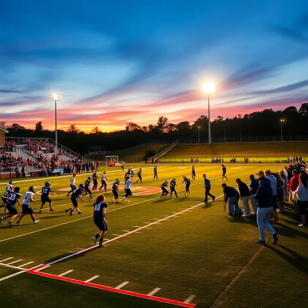 Players in action during a high school football game in New Orleans