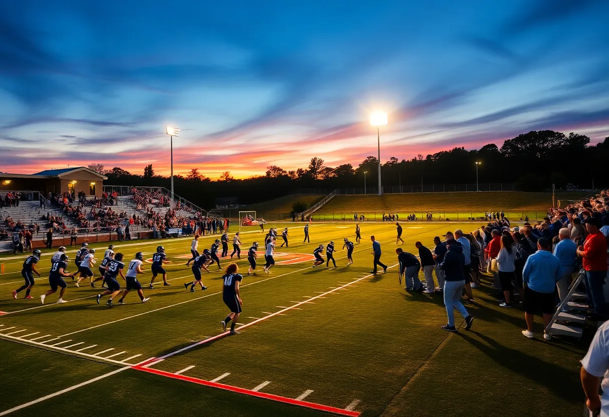 Players in action during a high school football game in New Orleans
