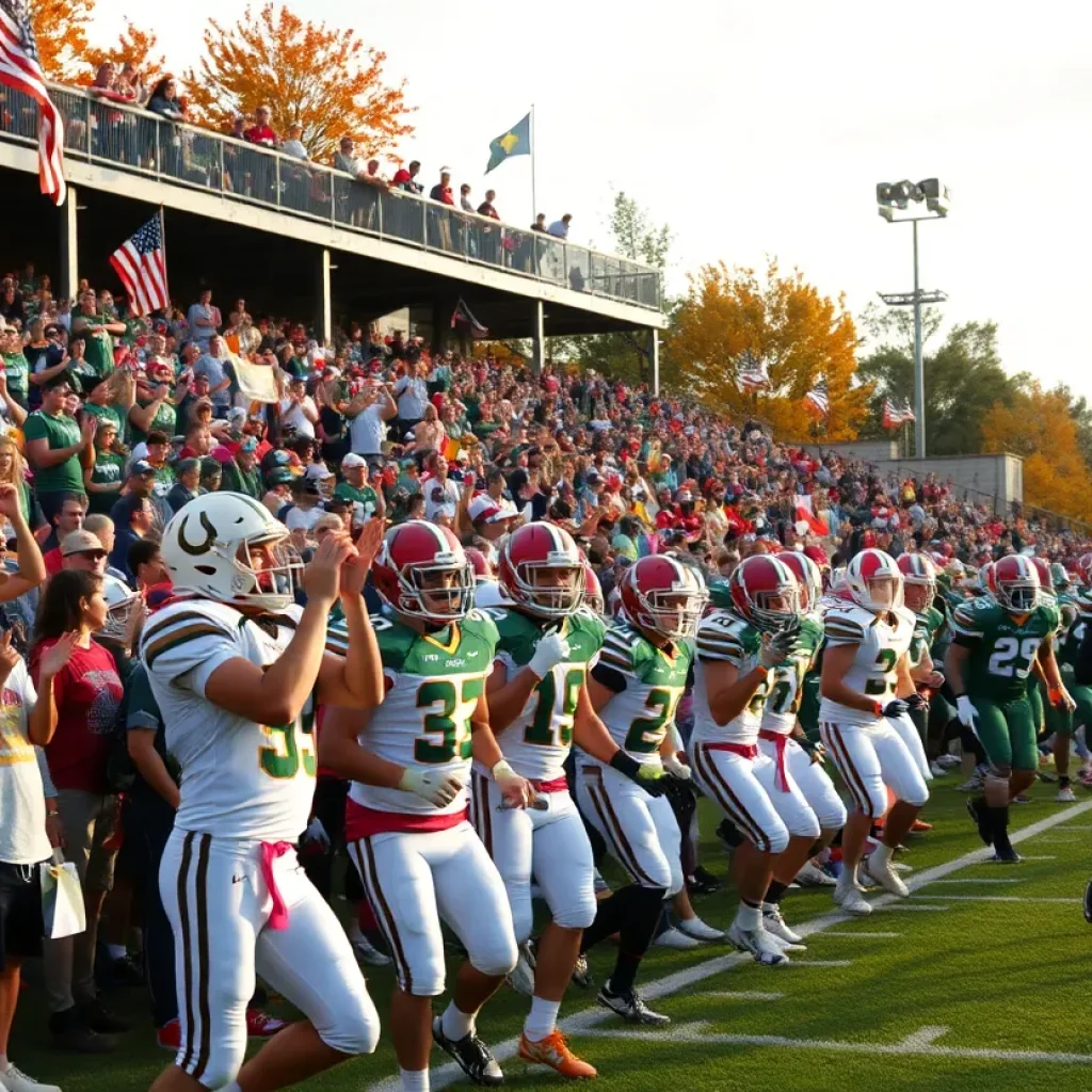 High school football players in New Orleans during an exciting game