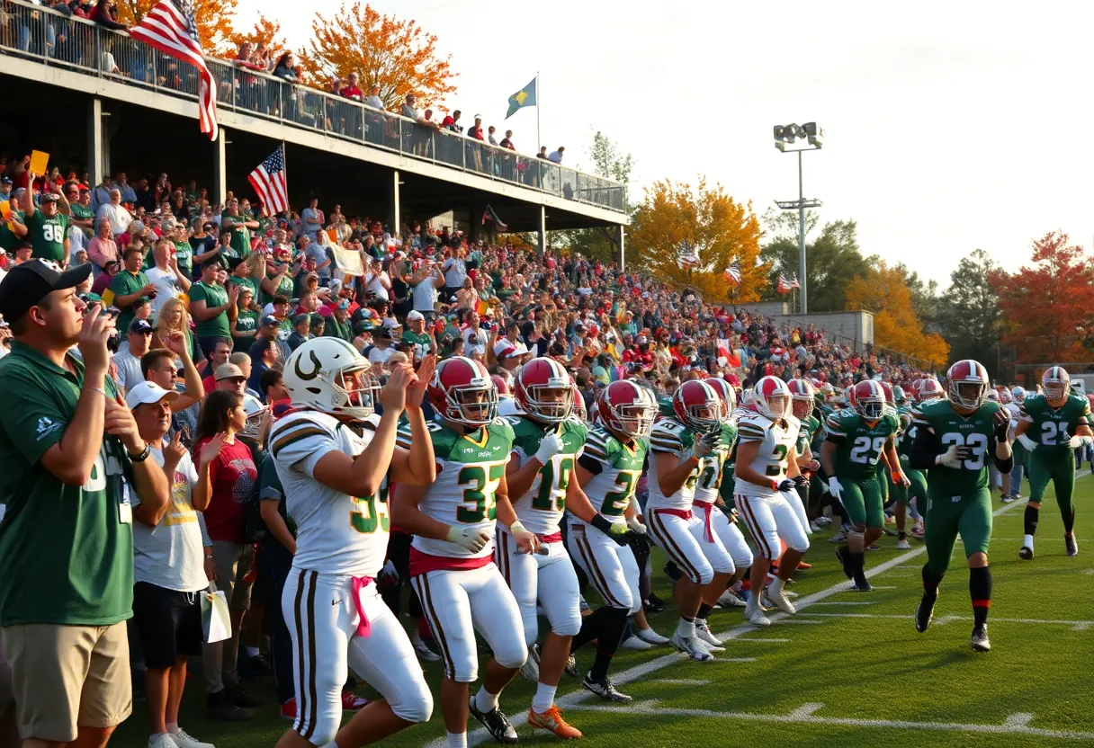 High school football players in New Orleans during an exciting game