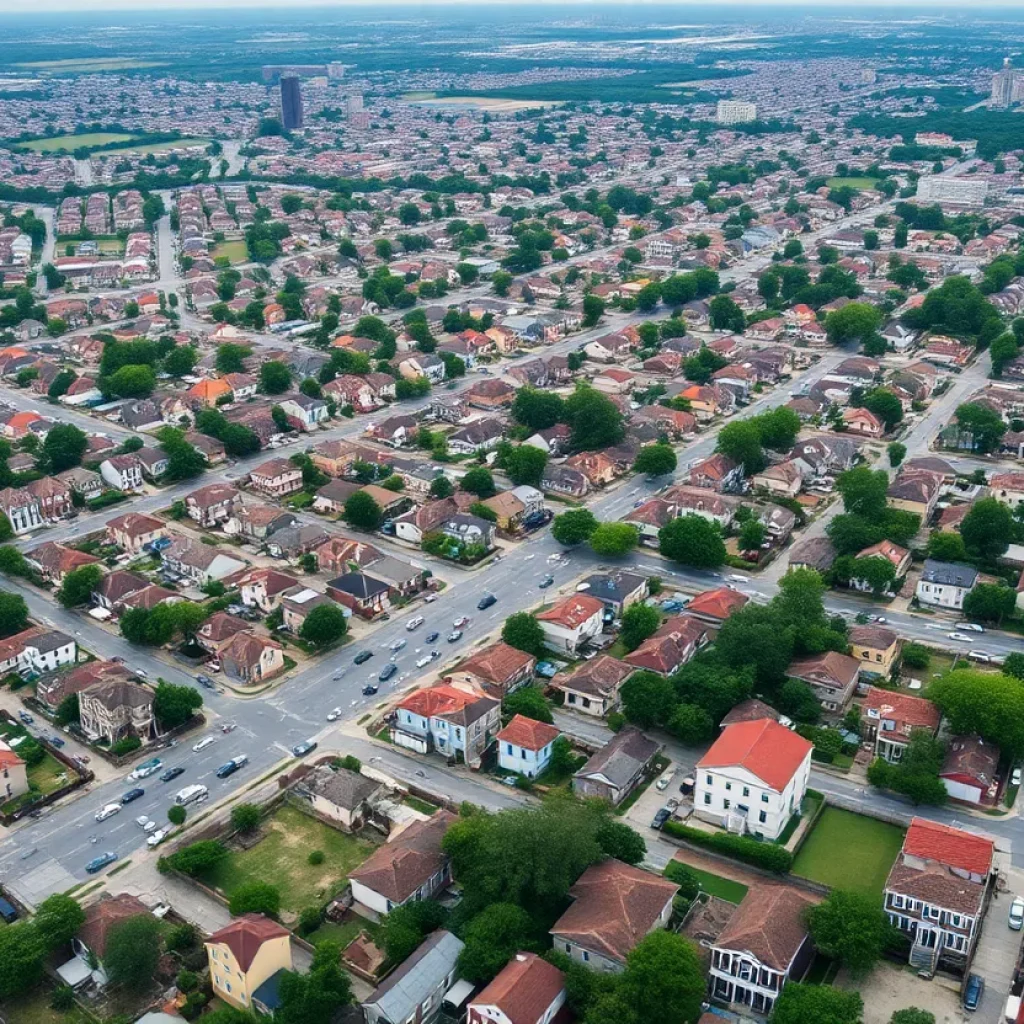 Aerial view of housing developments in New Orleans