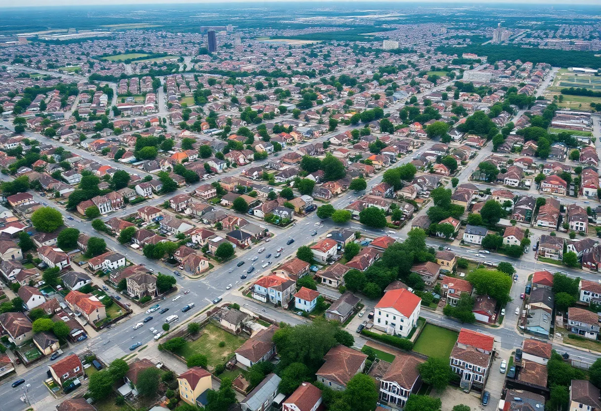 Aerial view of housing developments in New Orleans