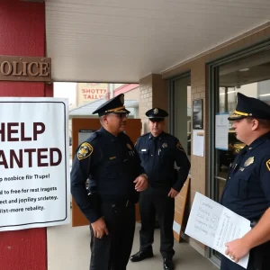 New Orleans police station with recruitment sign