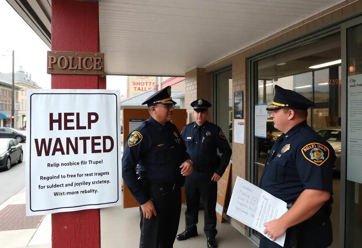 New Orleans police station with recruitment sign