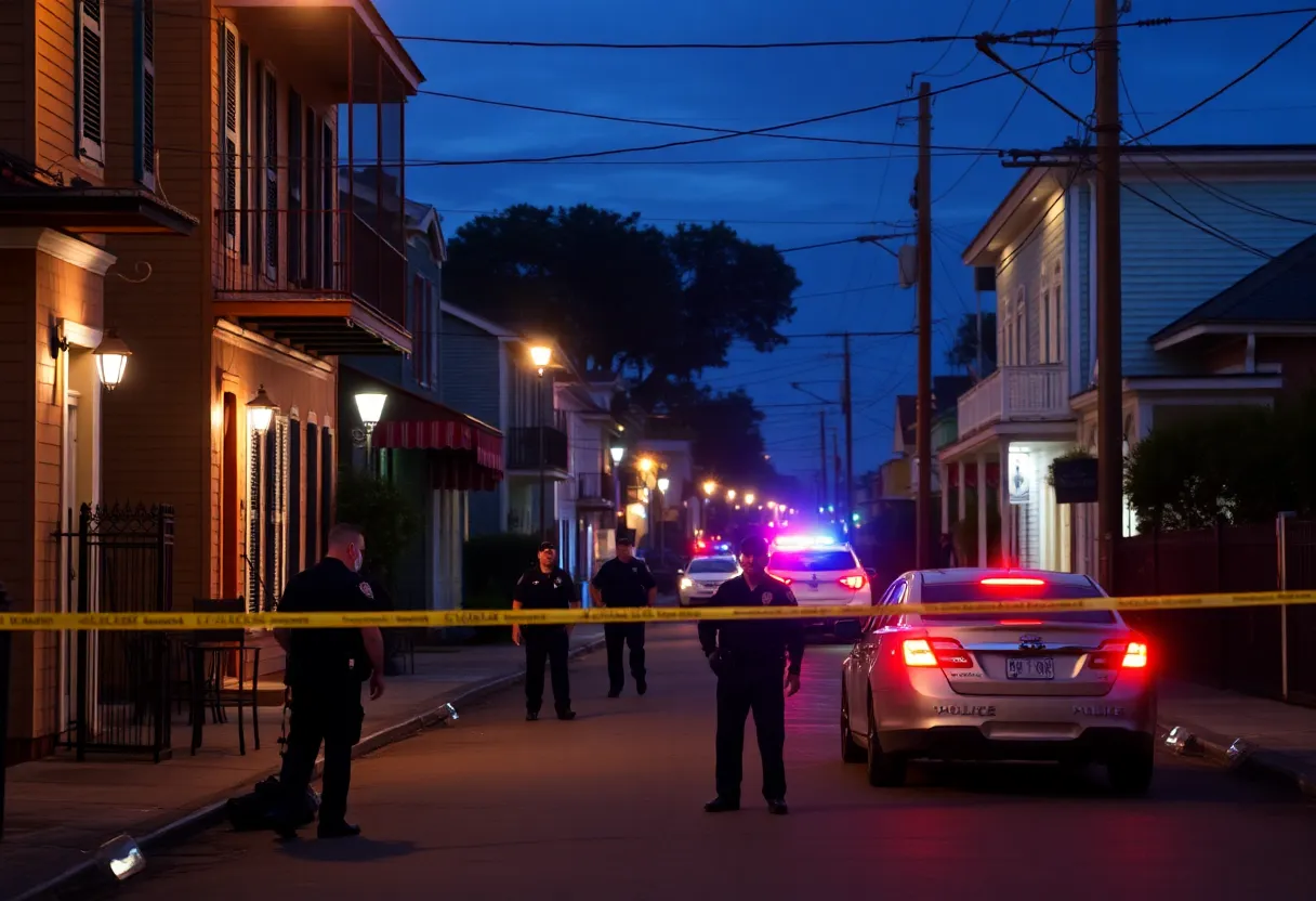 Police investigation in a New Orleans neighborhood at night