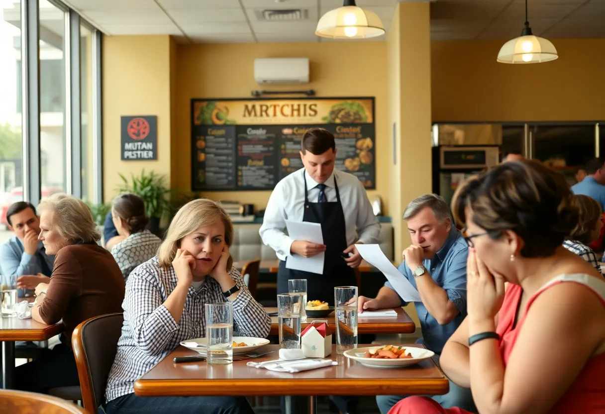 Diners at a restaurant looking at their bills