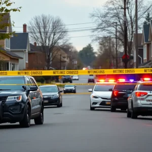 Police crime scene in New Orleans neighborhood after shooting incident
