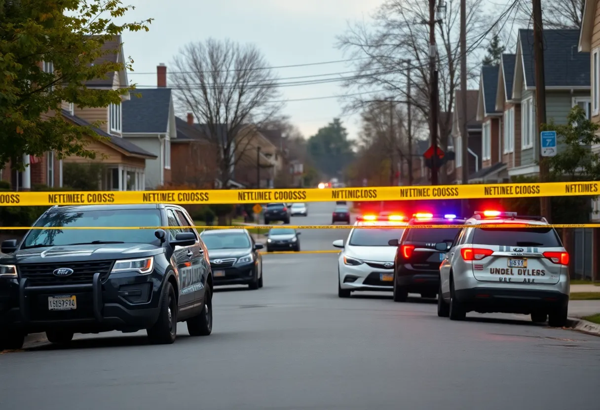 Police crime scene in New Orleans neighborhood after shooting incident