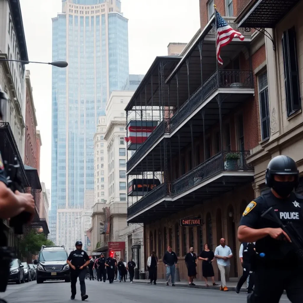 Urban landscape of New Orleans with police presence