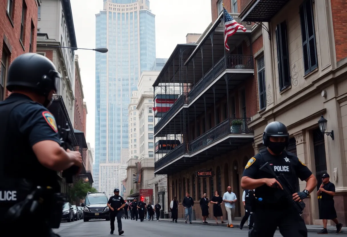 Urban landscape of New Orleans with police presence