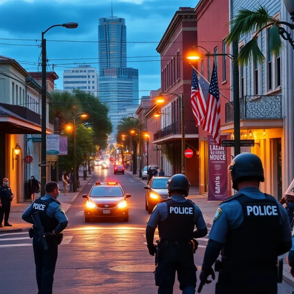 Urban scene in New Orleans with police presence