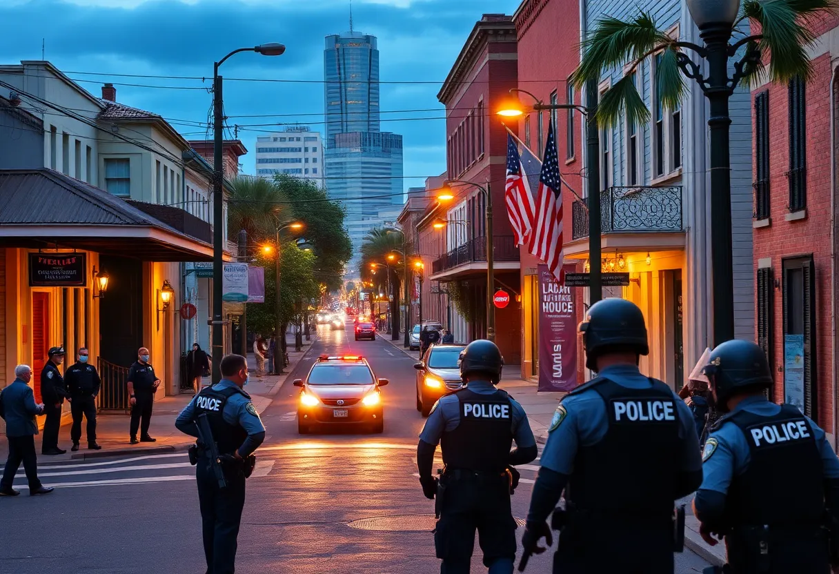 Urban scene in New Orleans with police presence