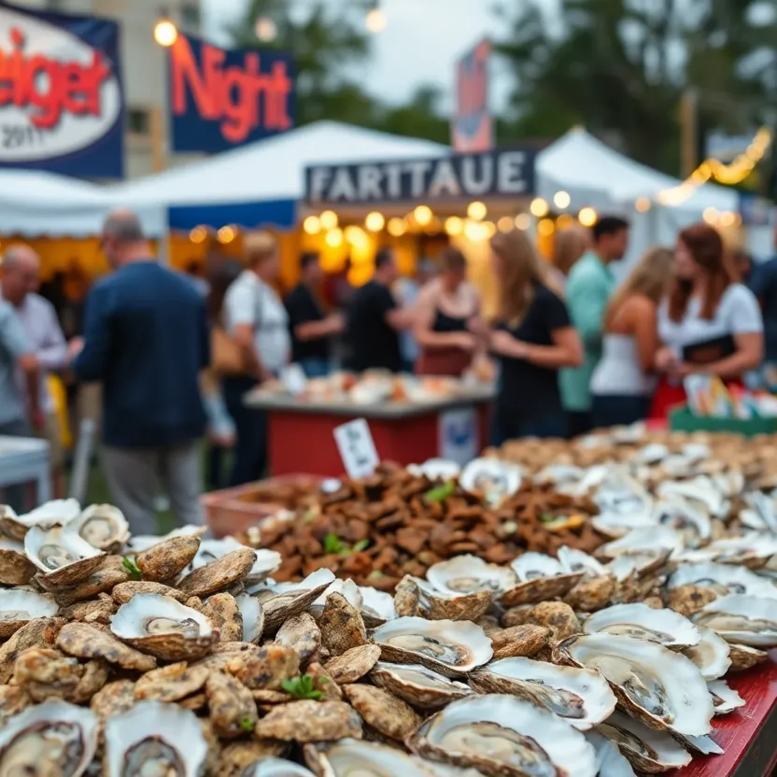 Celebration of OysterNight in New Orleans with various oyster dishes and attendees enjoying the event.