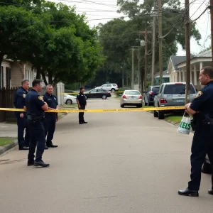 Police officers conducting an investigation in Algiers neighborhood