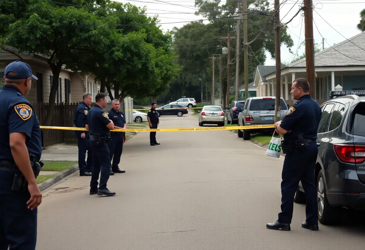 Police officers conducting an investigation in Algiers neighborhood