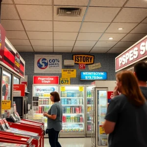 Lottery tickets for Powerball displayed in a convenience store