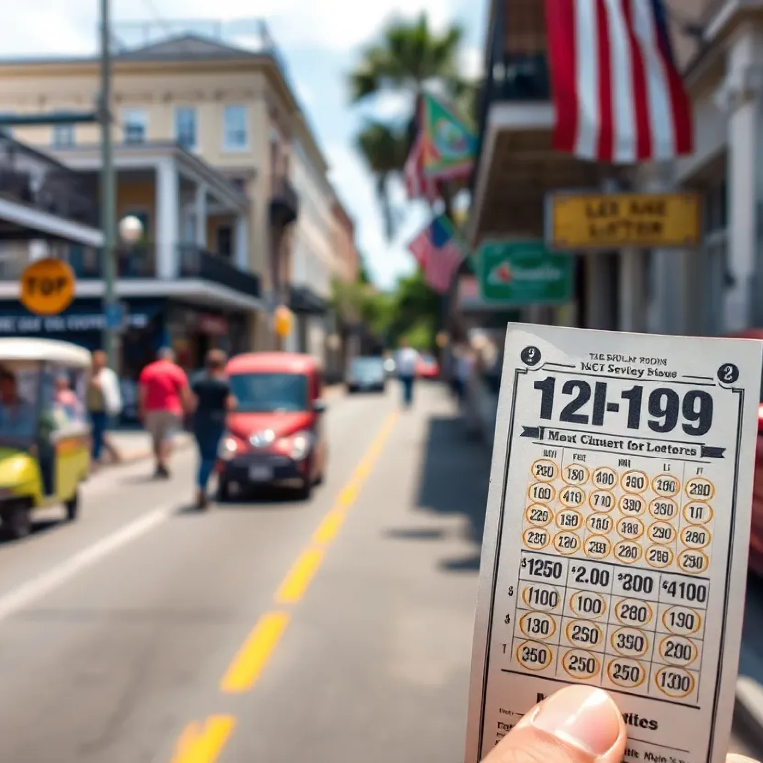 Lottery ticket in front of New Orleans Saba Food Mart