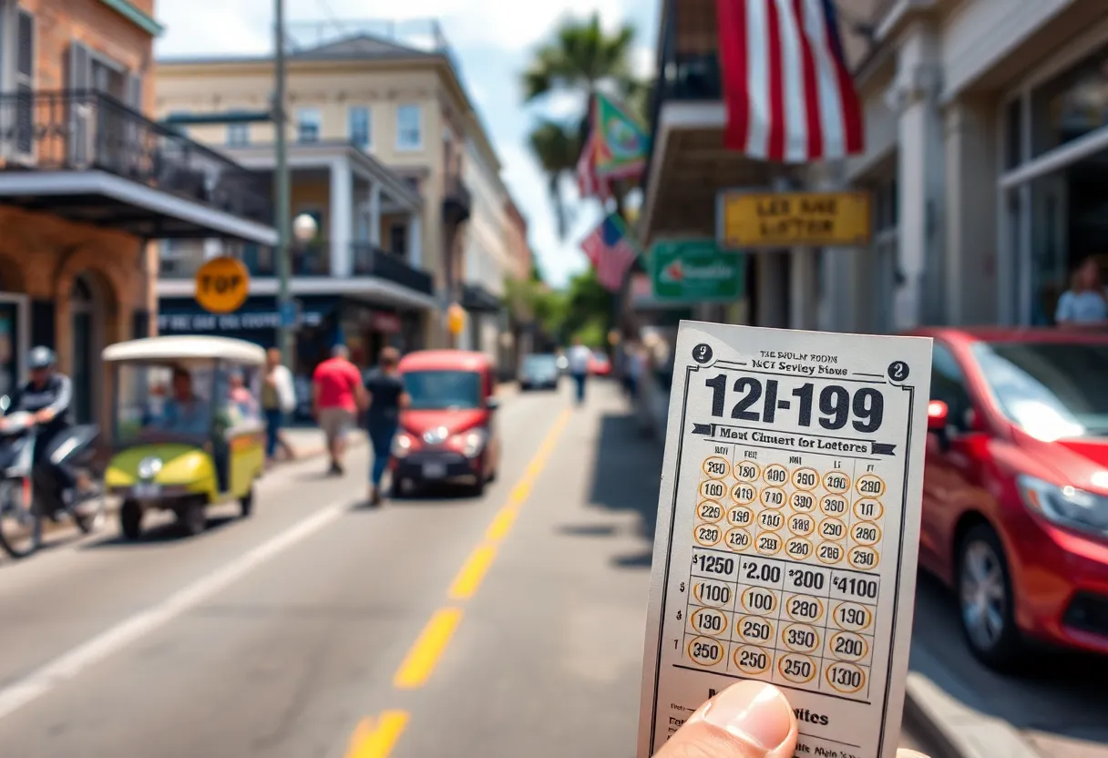 Lottery ticket in front of New Orleans Saba Food Mart