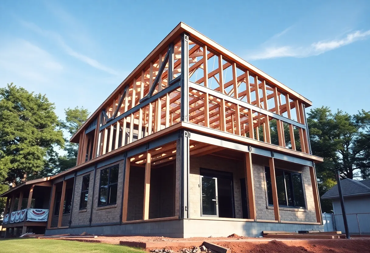 Construction of a steel-framed home in Houma, Louisiana