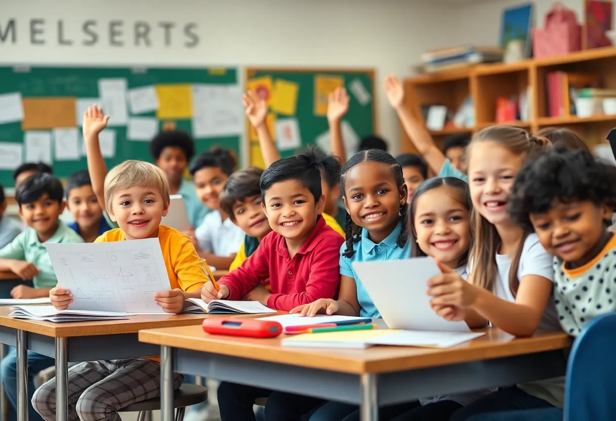 Students engaging in mathematics in a classroom environment