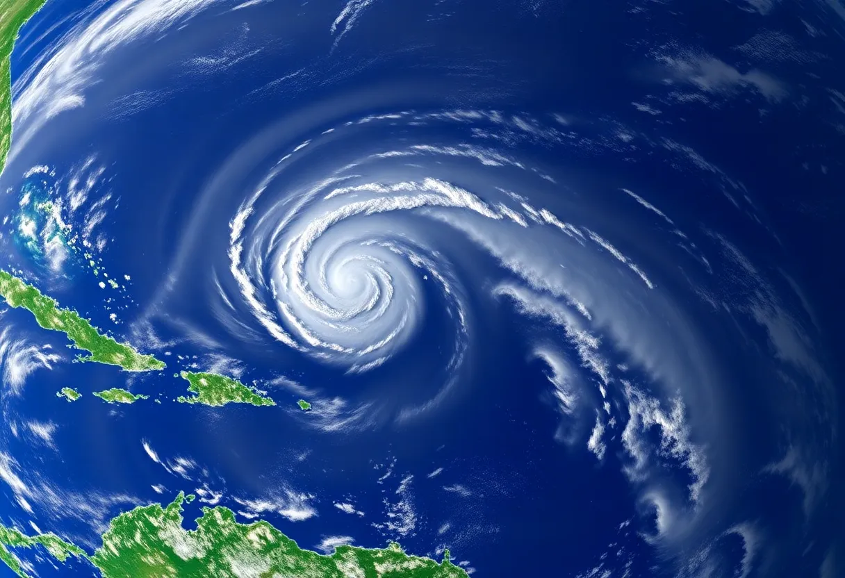 Satellite image depicting a tropical wave in the central tropical Atlantic.