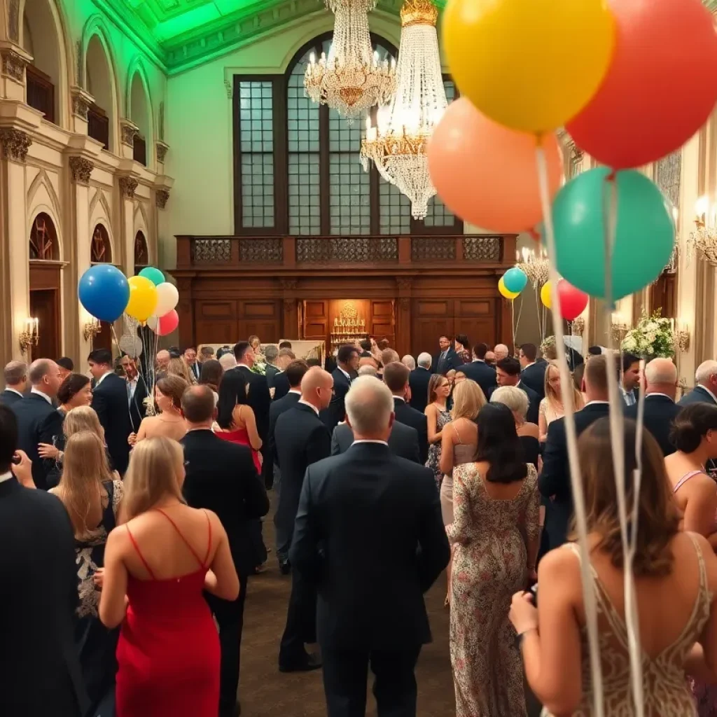 Attendees at the University of New Orleans gala wearing elegant attire and celebrating alumni achievements