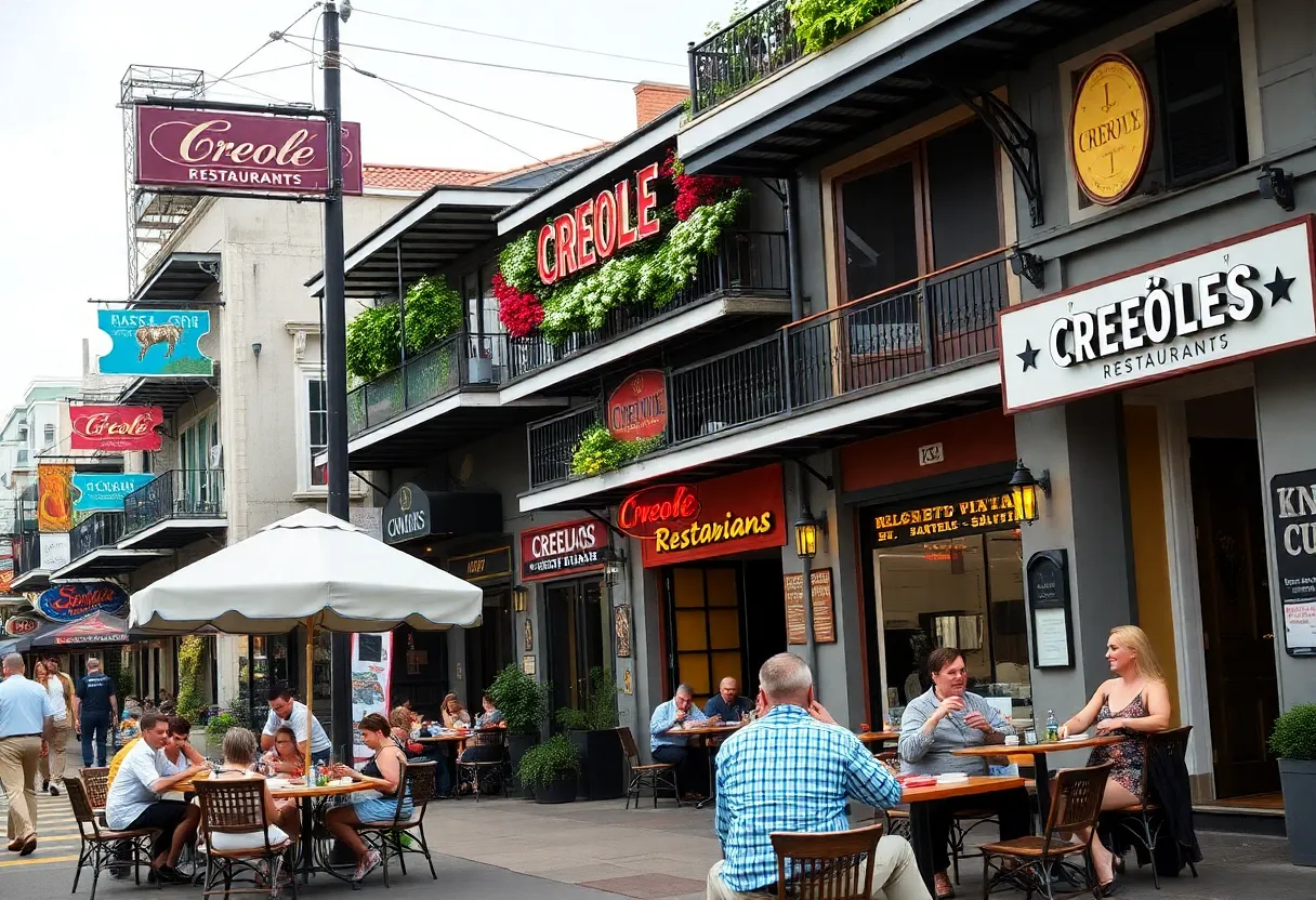 Outdoor dining scene at Creole restaurants in New Orleans