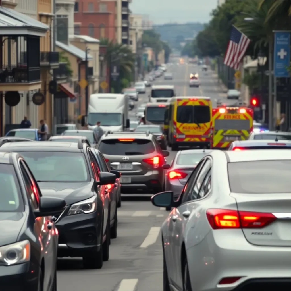 Scene depicting a car accident on a busy New Orleans street