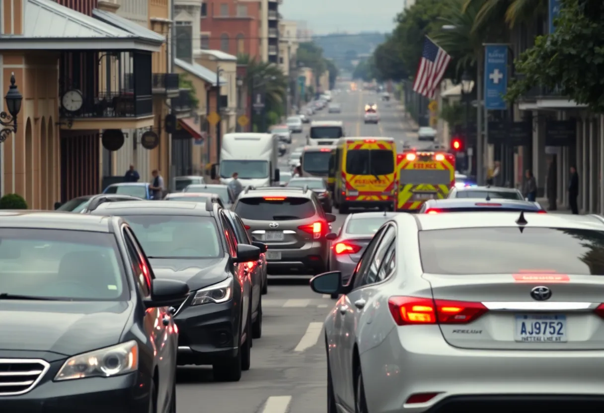 Scene depicting a car accident on a busy New Orleans street