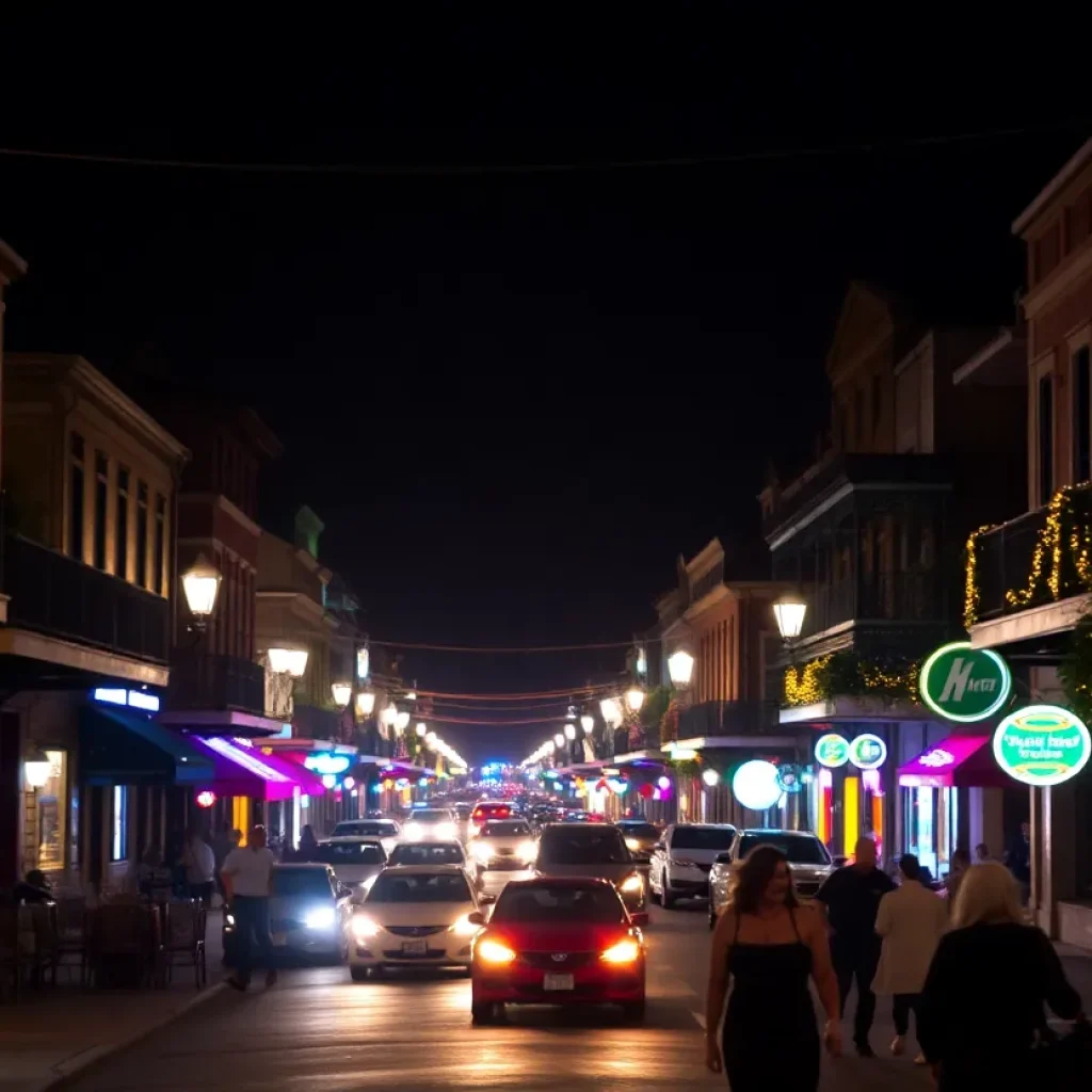 Night view of Bourbon Street in New Orleans with vibrant nightlife
