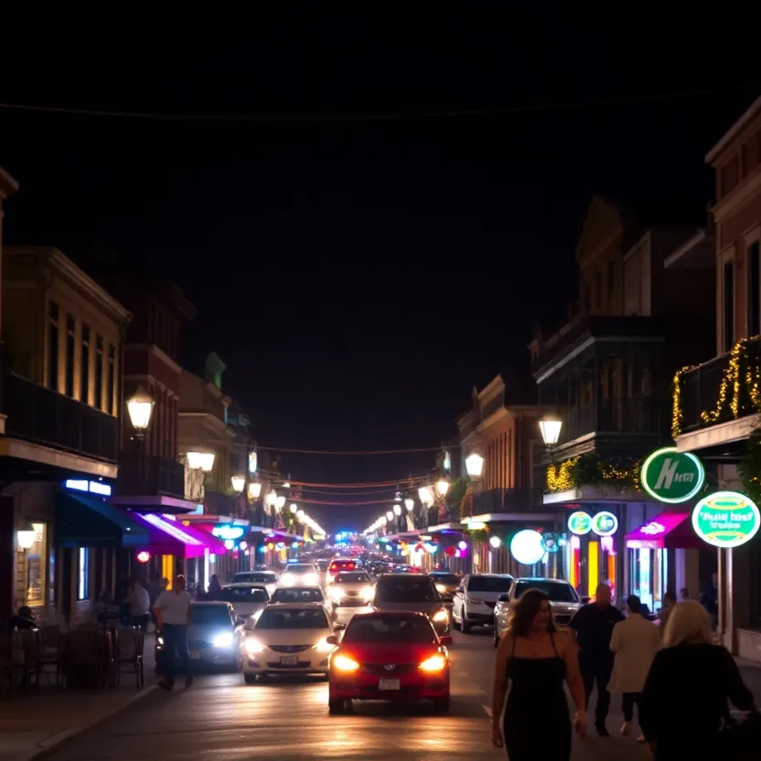 Night view of Bourbon Street in New Orleans with vibrant nightlife