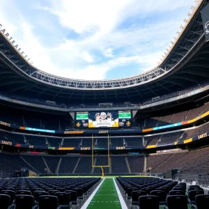 Empty Caesars Superdome with Saints banners