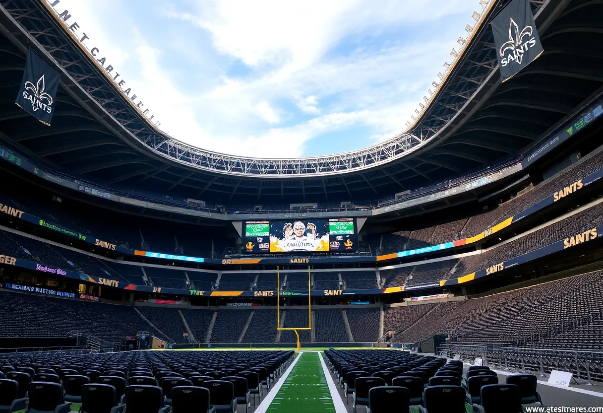 Empty Caesars Superdome with Saints banners