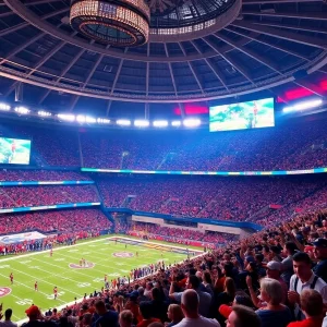 Caesars Superdome with fans during a football game