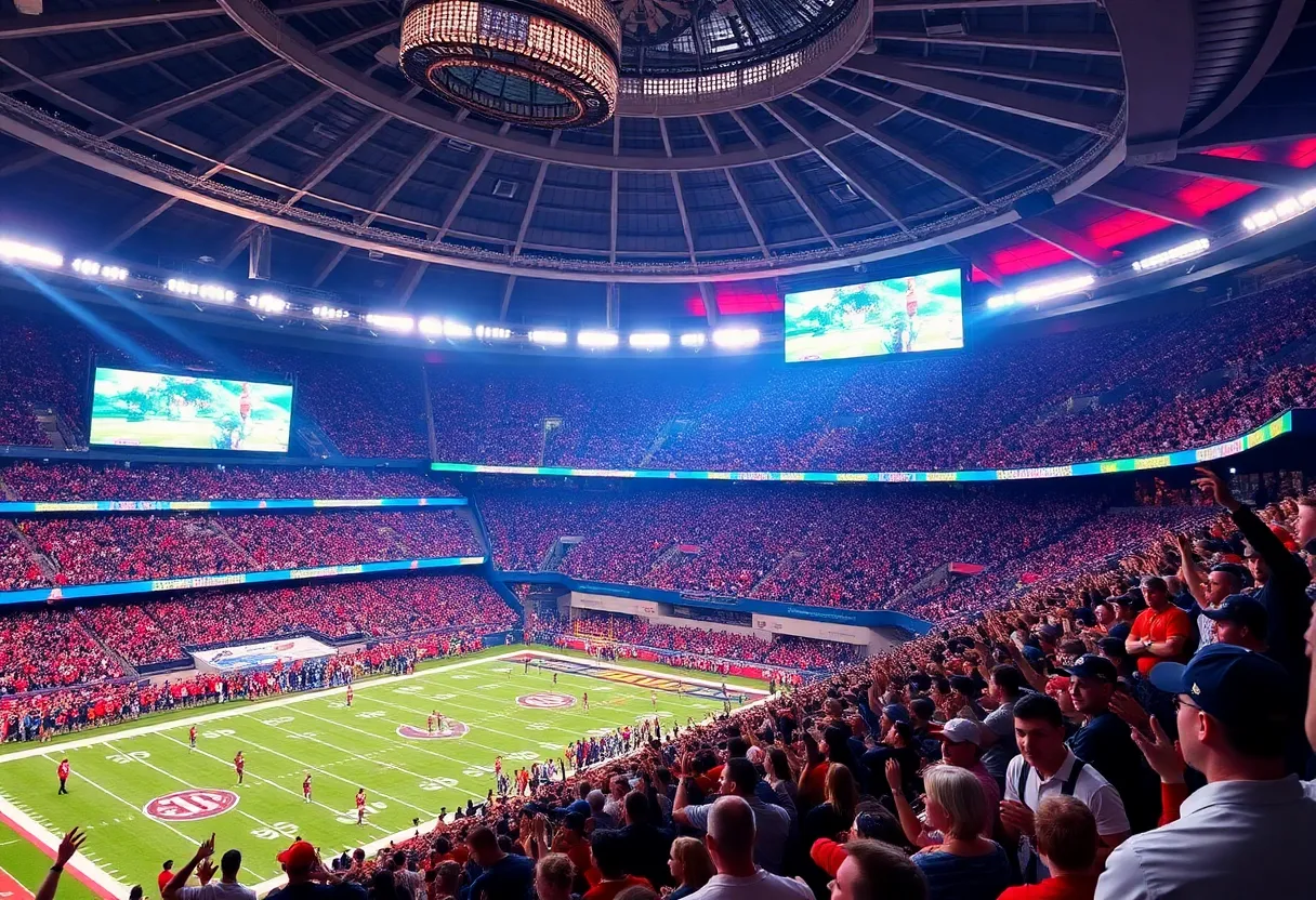 Caesars Superdome with fans during a football game