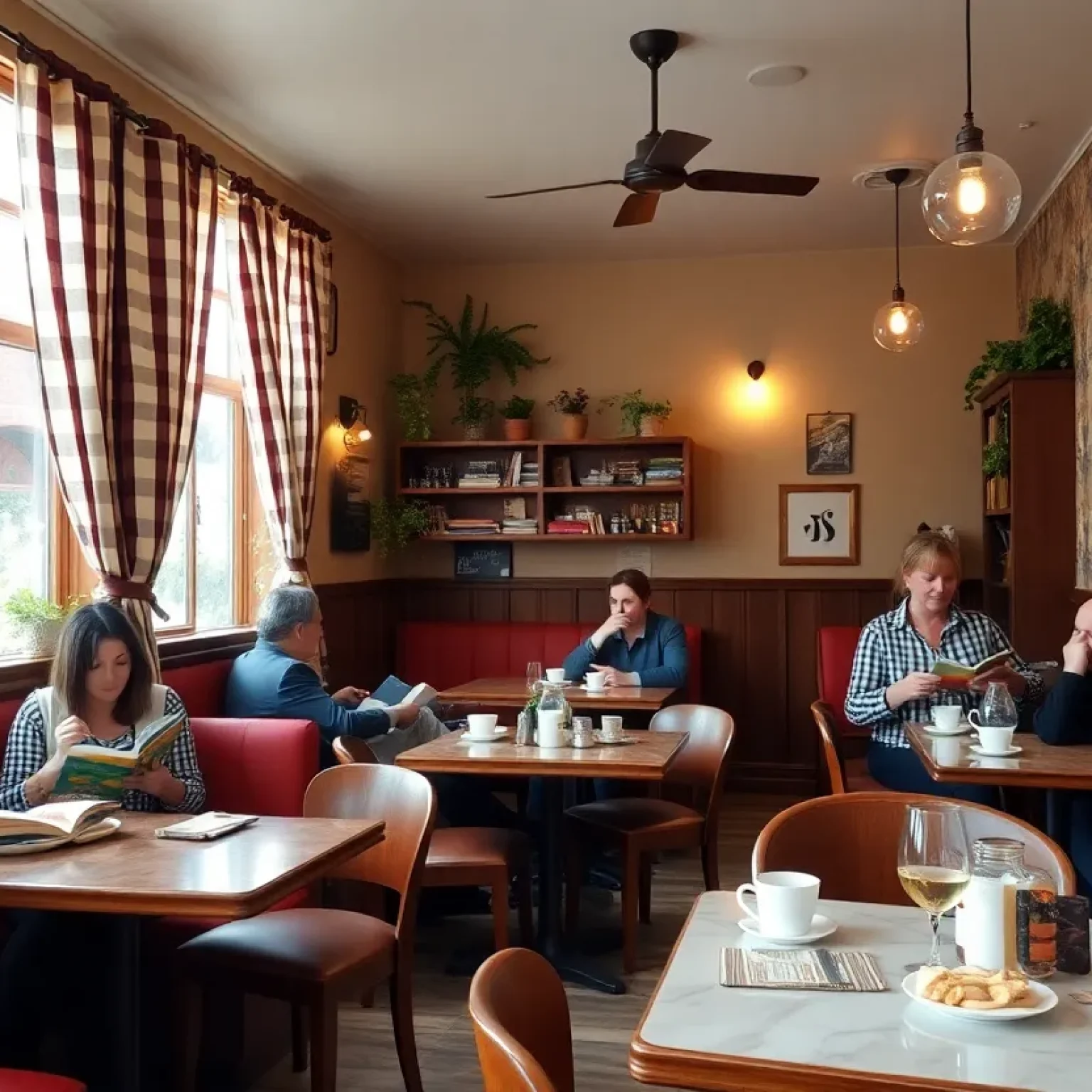 Interior view of Café Malou, showcasing the cozy atmosphere and dining setup.