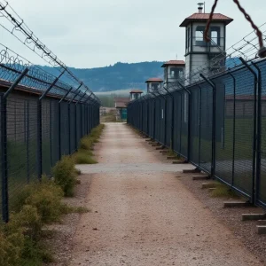 Exterior view of Camp J as an immigration detention center