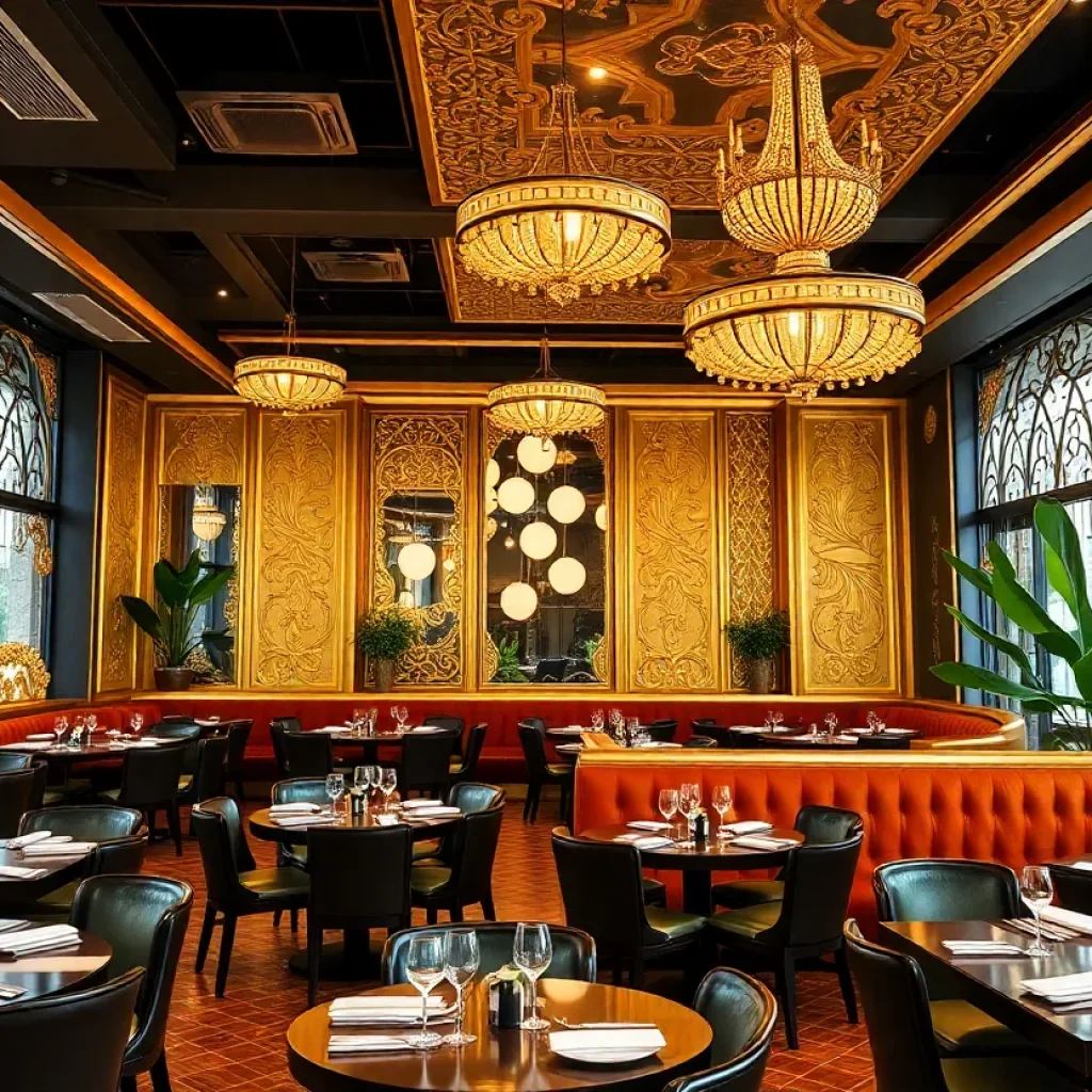 Interior of Chada, a Thai fusion restaurant in New Orleans with ornate decor.