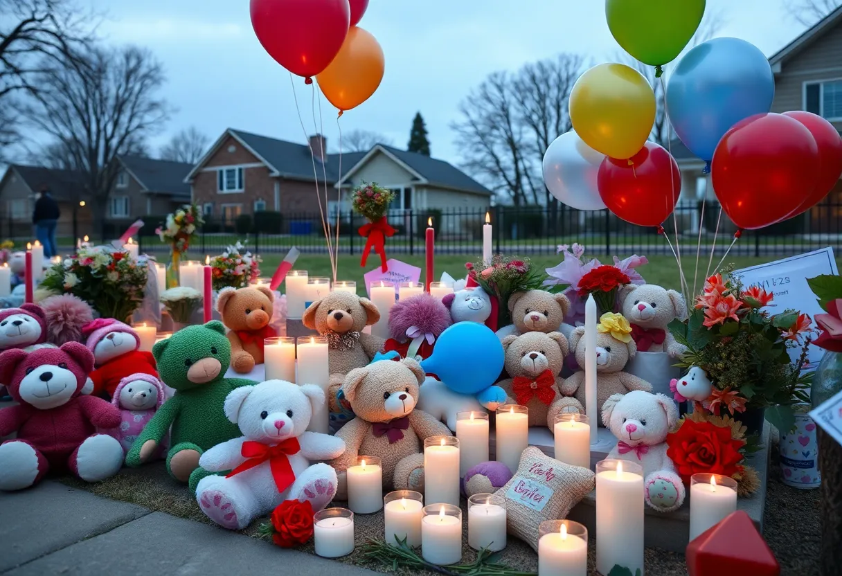 Makeshift memorial with stuffed animals and candles in New Orleans