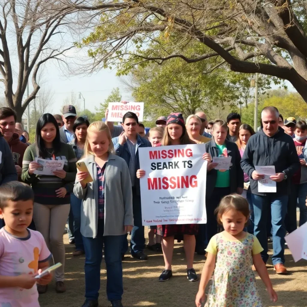 People gathering in the community to search for a missing child
