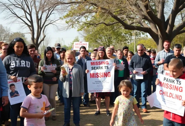 People gathering in the community to search for a missing child